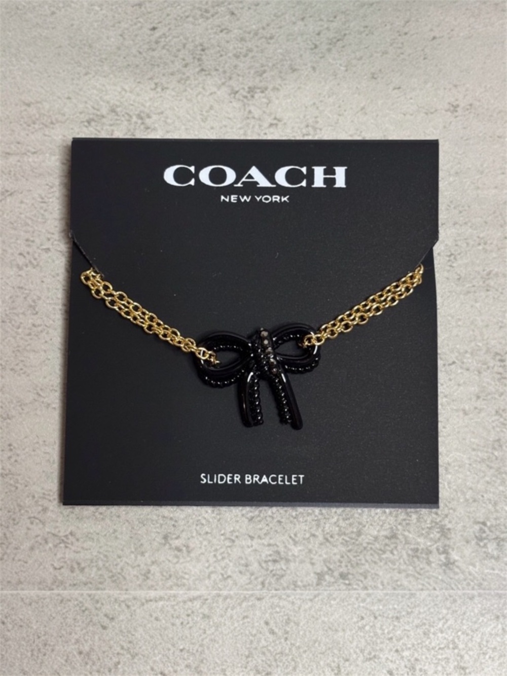 Coach Black Pave Bow Double-Chain Slider Bracelet